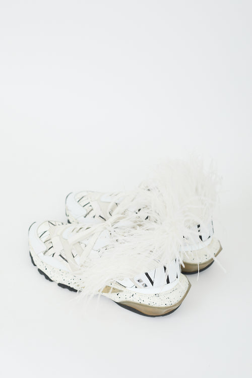 Valentino Black & White Leather Grid Bounce Feather Sneaker