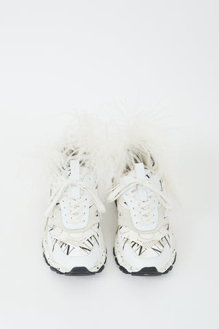 Valentino Black & White Leather Grid Bounce Feather Sneaker