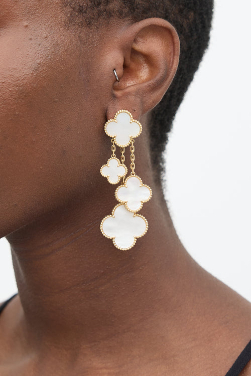 Van Cleef & Arpels 18K Gold & Pearl Magic Alhambra 4 Motif Earrings
