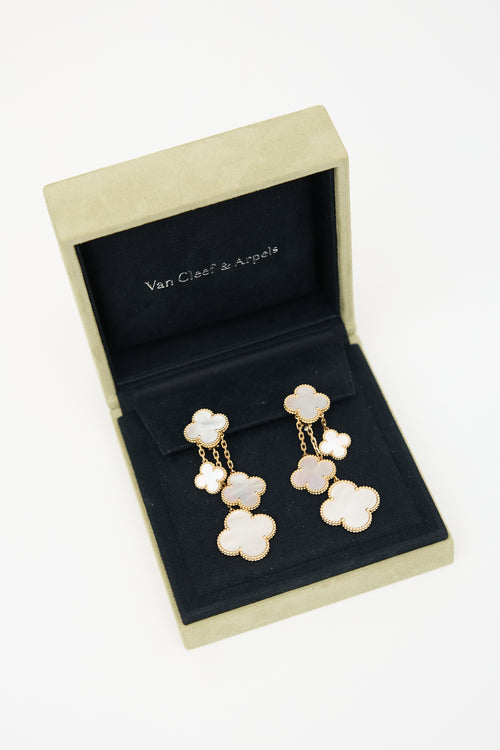 Van Cleef & Arpels 18K Gold & Pearl Magic Alhambra 4 Motif Earrings