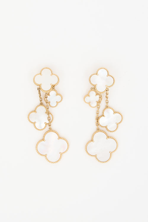 Van Cleef & Arpels 18K Gold & Pearl Magic Alhambra 4 Motif Earrings