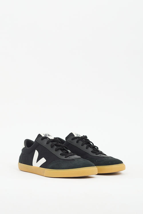 Veja Black Canvas & Suede Volley Sneaker