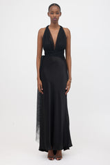 Vera Wang Silk Satin & Tulle Maxi Dress
