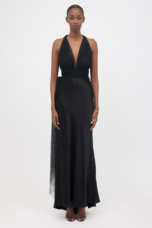 Vera Wang Silk Satin & Tulle Maxi Dress