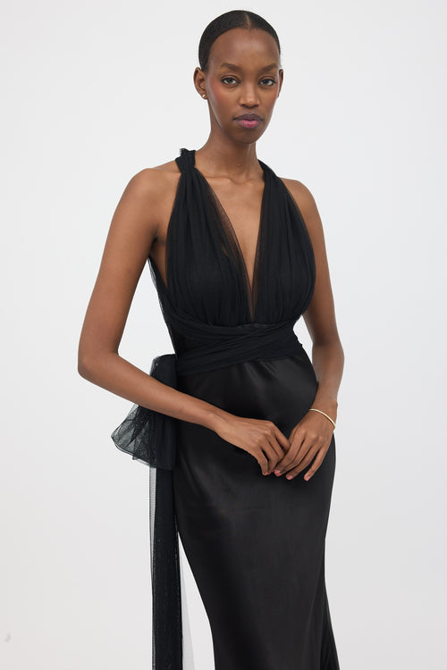 Vera Wang Silk Satin & Tulle Maxi Dress