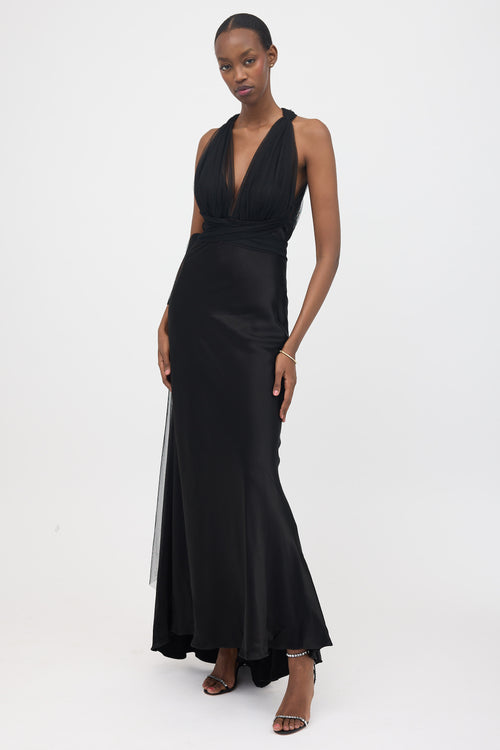 Vera Wang Silk Satin & Tulle Maxi Dress