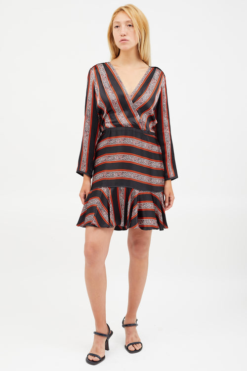 Veronica Beard Black & Red Silk Striped Dress