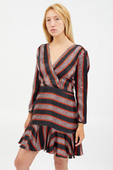 Veronica Beard Black & Red Silk Striped Dress