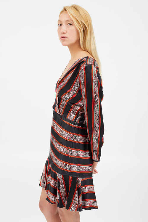 Veronica Beard Black & Red Silk Striped Dress