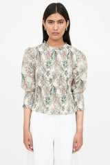 Veronica Beard Smocked Pattern Blouse