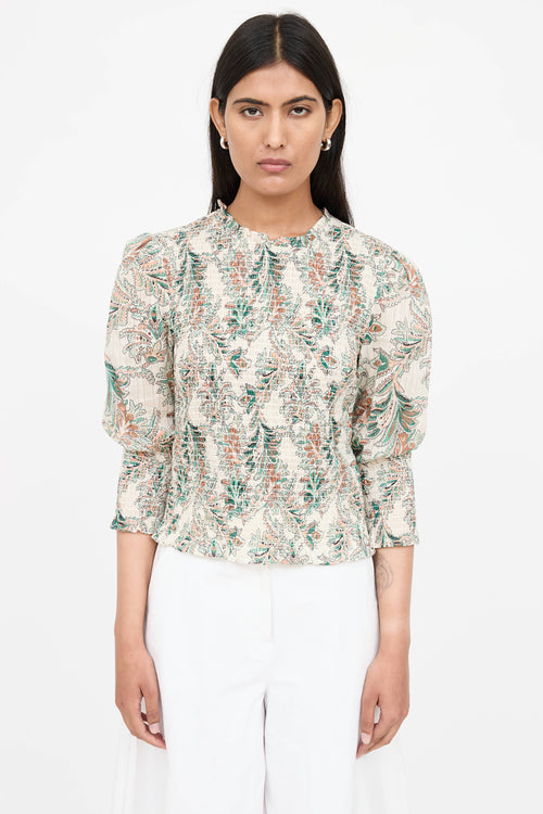 Veronica Beard Smocked Pattern Blouse