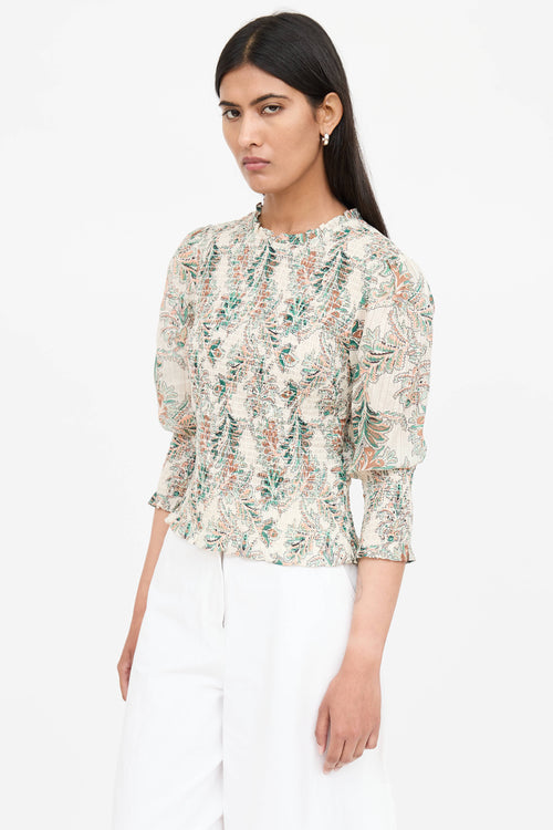 Veronica Beard Smocked Pattern Blouse