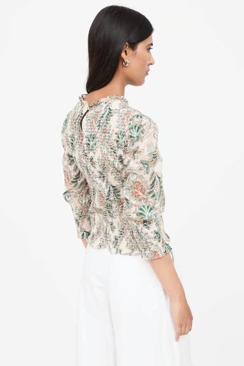 Veronica Beard Smocked Pattern Blouse