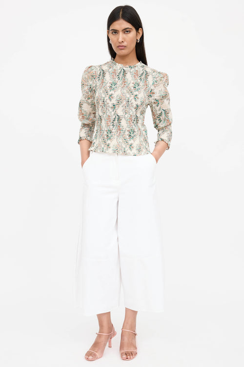 Veronica Beard Smocked Pattern Blouse