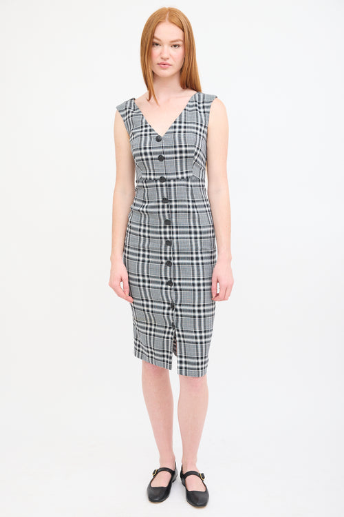 Veronica Beard Black & Multi Check Button Up Midi Dress