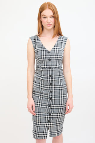 Veronica Beard Black & Multi Check Button Up Midi Dress