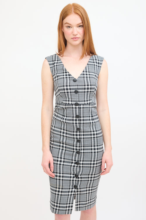 Veronica Beard Black & Multi Check Button Up Midi Dress