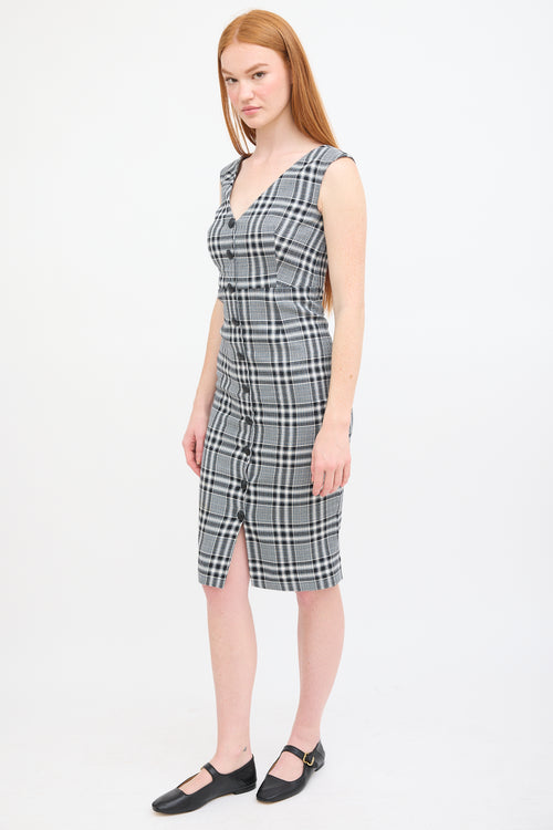 Veronica Beard Black & Multi Check Button Up Midi Dress