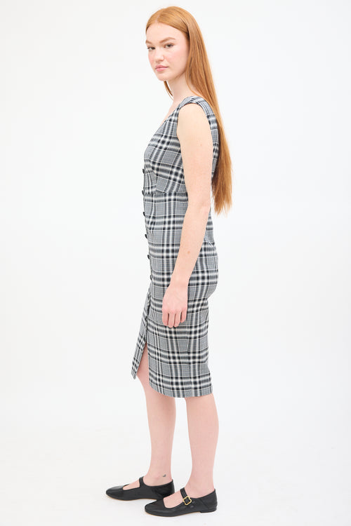 Veronica Beard Black & Multi Check Button Up Midi Dress