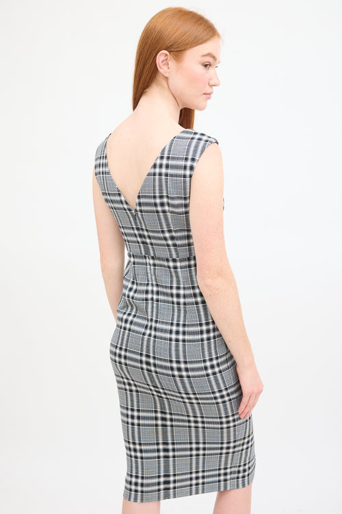 Veronica Beard Black & Multi Check Button Up Midi Dress