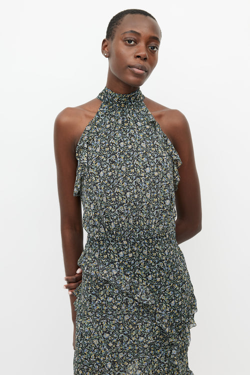 Veronica Beard Black & Multi Kailey Floral Ruffle Dress