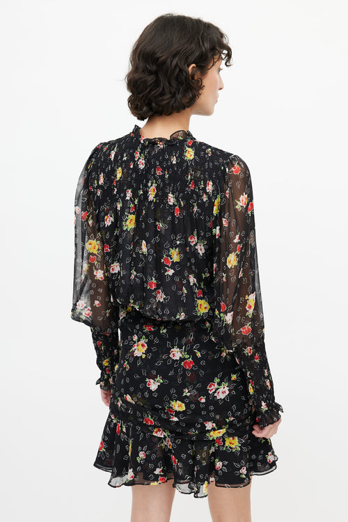 Veronica Beard Black & Multicolour Floral Gathered Dress