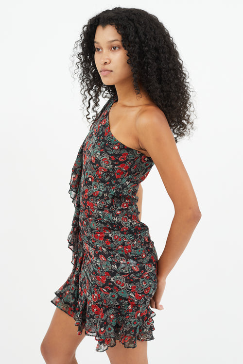 Veronica Beard Black & Multicolour Floral One Shoulder  Dress