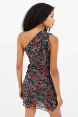 Veronica Beard Black & Multicolour Floral One Shoulder  Dress