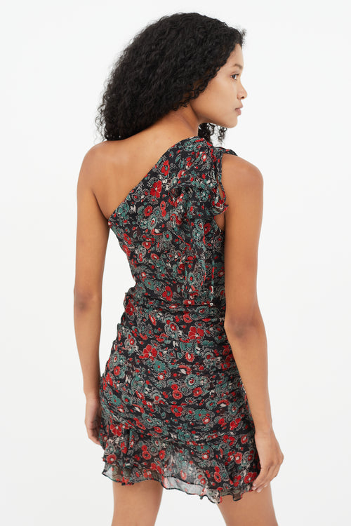 Veronica Beard Black & Multicolour Floral One Shoulder  Dress