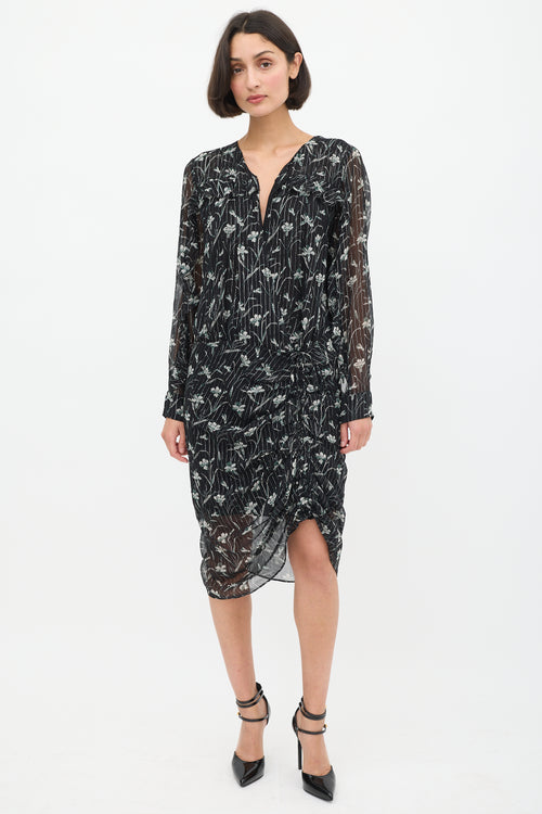 Veronica Beard Black & Multicolour Silk Floral Ruched Dress