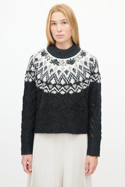 Veronica Beard Black & White Beaded Fair Isle Sweater