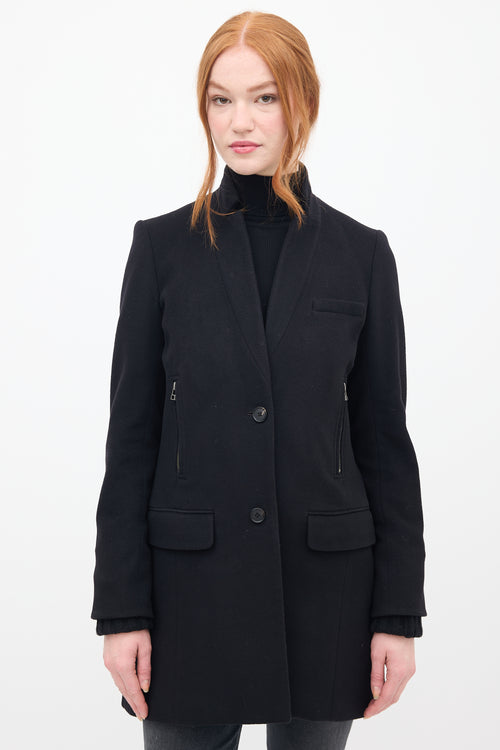 Veronica Beard Black Wool & Knit Pea Coat