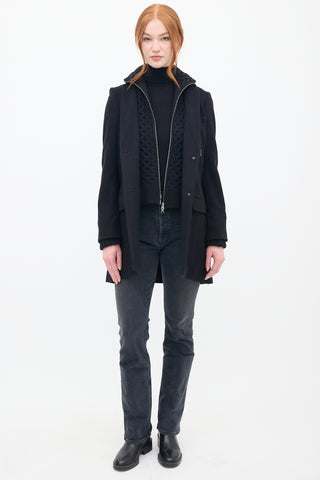 Veronica Beard Black Wool & Knit Pea Coat