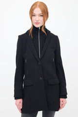 Veronica Beard Black Wool & Knit Pea Coat