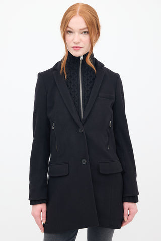 Veronica Beard Black Wool & Knit Pea Coat