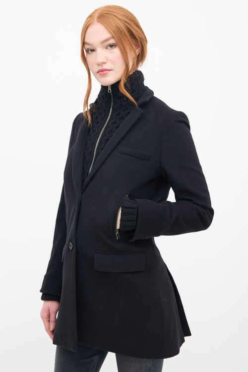 Veronica Beard Black Wool & Knit Pea Coat