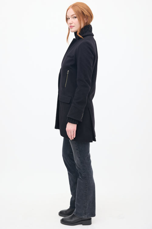 Veronica Beard Black Wool & Knit Pea Coat