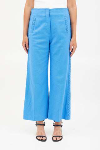 Veronica Beard Blue Cotton Braided Trouser