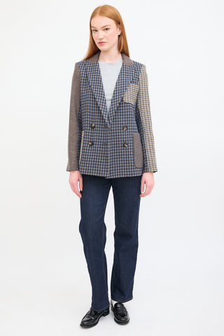 Veronica Beard Blue & Multi Mixed Pattern Faustine Dickey Blazer