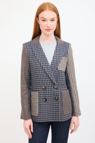 Veronica Beard Blue & Multi Mixed Pattern Faustine Dickey Blazer