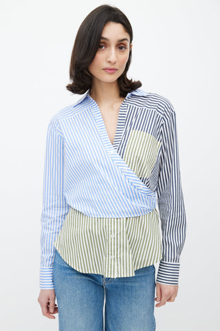 Veronica Beard Blue & Multicolour Stripe Asymmetrical Shirt