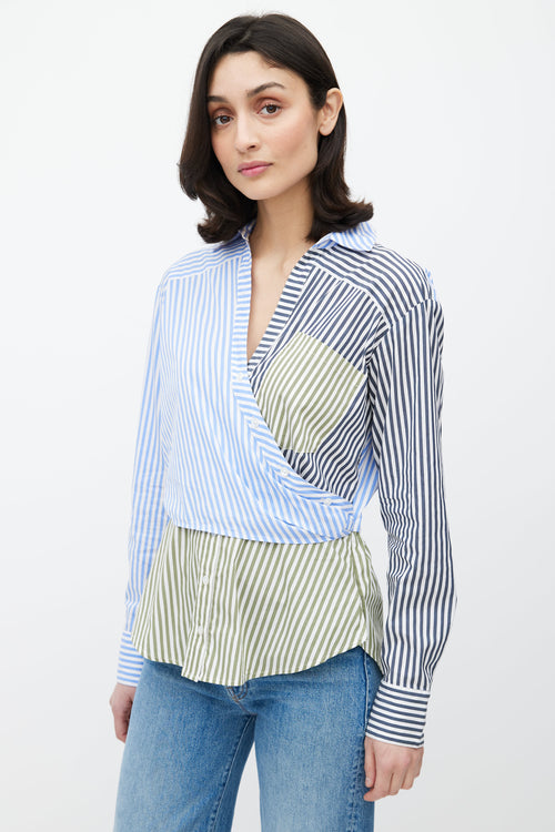 Veronica Beard Blue & Multicolour Stripe Asymmetrical Shirt