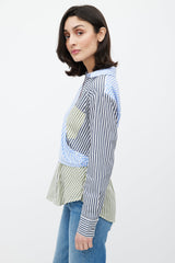 Veronica Beard Blue & Multicolour Stripe Asymmetrical Shirt