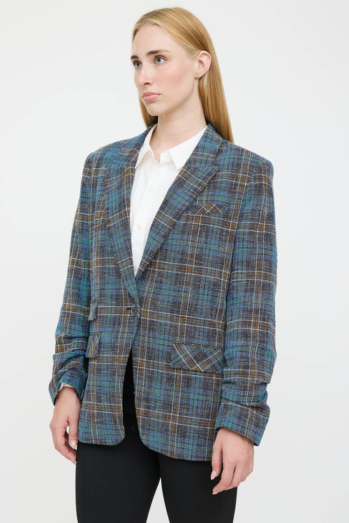 Veronica Beard Plaid Ruched Blazer
