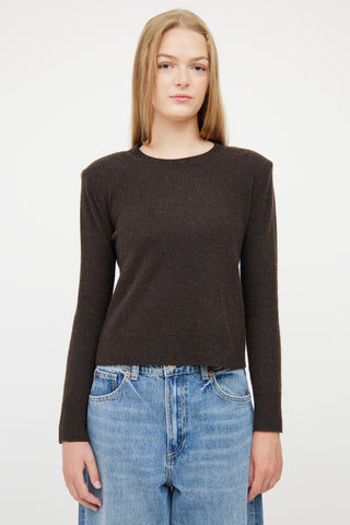 Veronica Beard Brown Cashmere Padded Shoulder Sweater