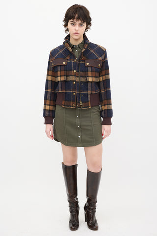 Veronica Beard Brown & Navy Wool Plaid Jacket