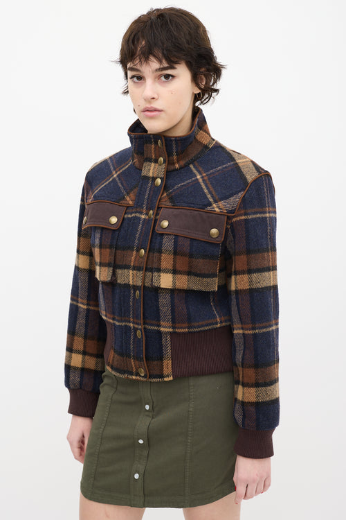 Veronica Beard Brown & Navy Wool Plaid Jacket