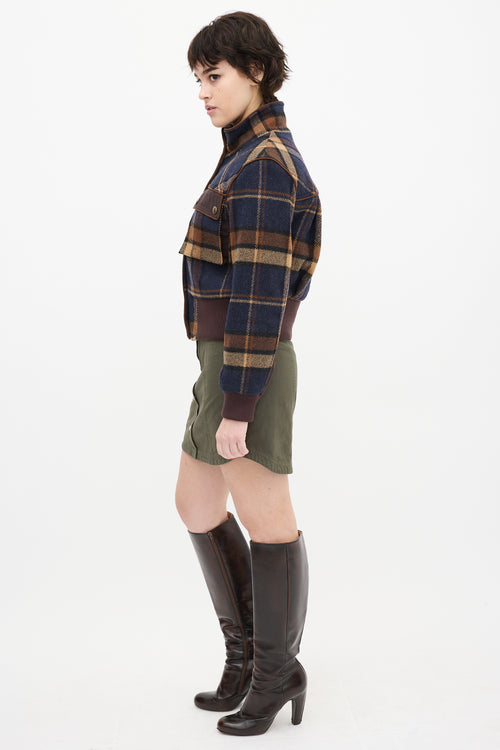 Veronica Beard Brown & Navy Wool Plaid Jacket