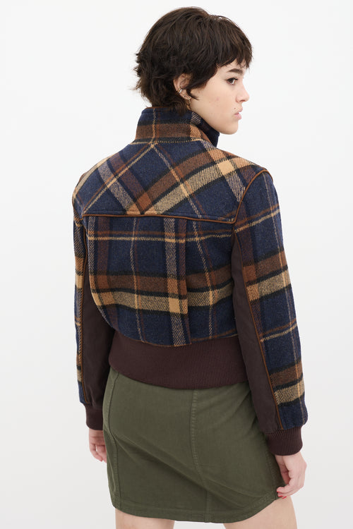 Veronica Beard Brown & Navy Wool Plaid Jacket