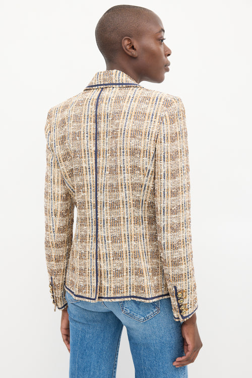 Veronica Beard Beige & Navy Tweed Double Breasted Blazer